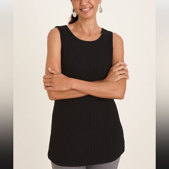 New CHICO’S ZENERGY Plush Chevron Tank BLACK 12 14 NWT large soft ribbed - Picture 1 of 5